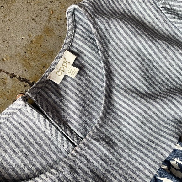 ODDI Blue and White Plus Striped Leopard Pattern Long Puff Sleeves Dress Sz 2XL - Picture 4 of 11